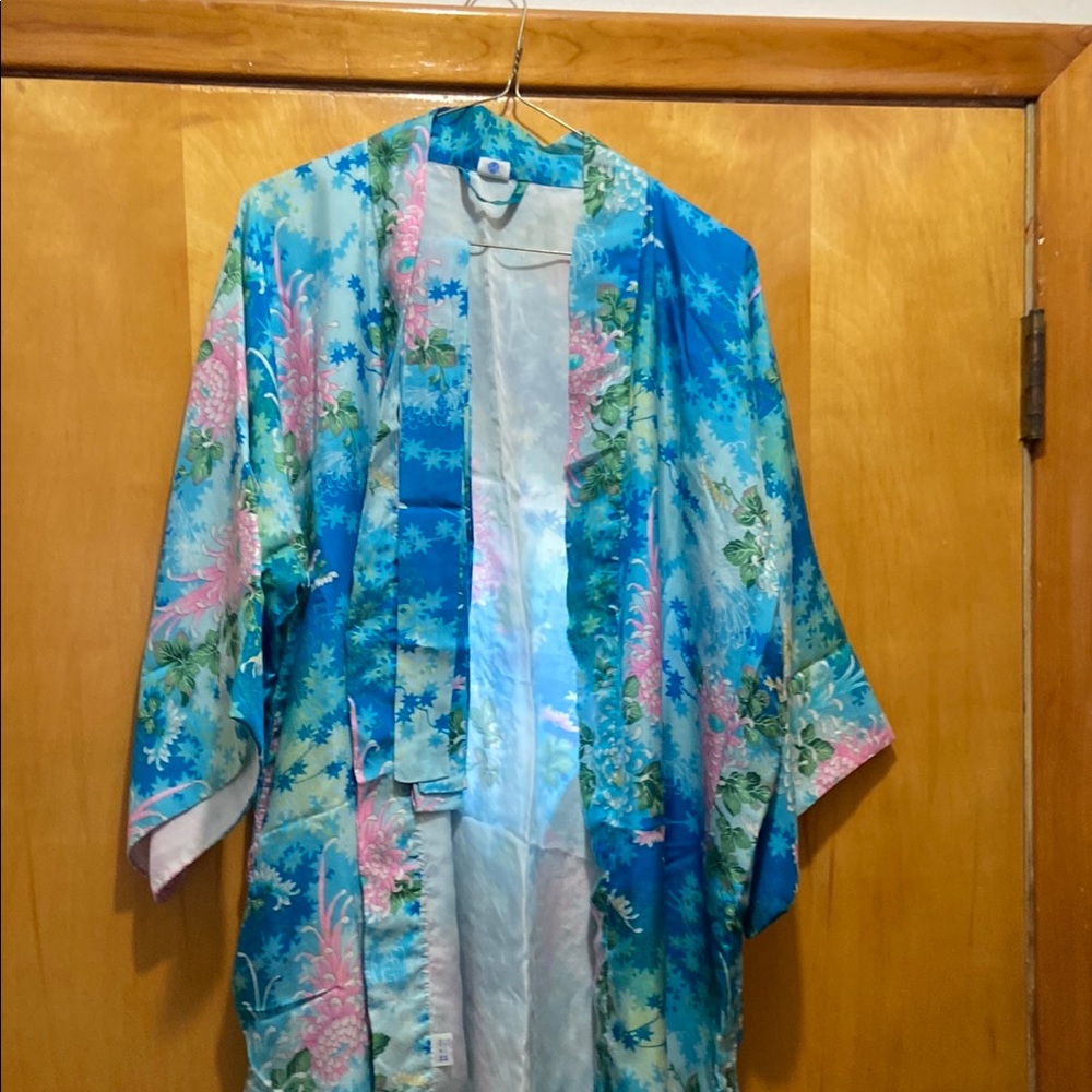Vibrant Floral Kimono Robe pure silk